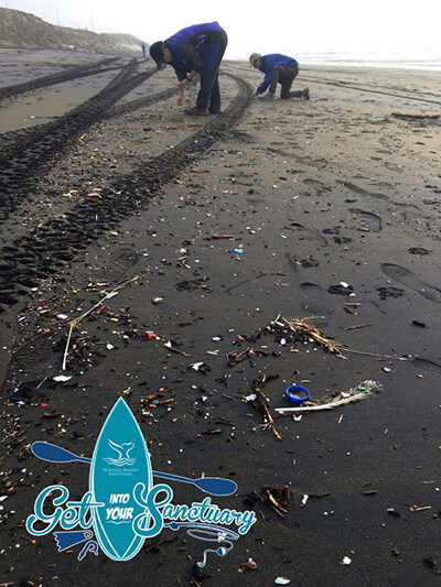 Volunteers cleaning a beach