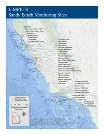 map of LiMPETS Sandy Beach Monitoring Sites