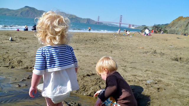 children playing on beach