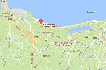 google map with a pin on the location of the Greater Farallones Visitor Center, Santa Cruz, CA